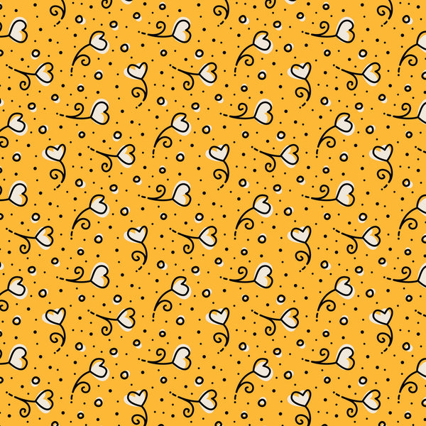 Yellow Heart Blossoms Love Ink 3384 Cotton 44”/45” Fabric Per Yard
