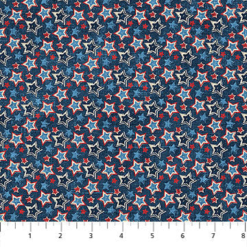 Multi Navy Star Toss American Heartland Cotton 44"/45" Fabric Per Yard