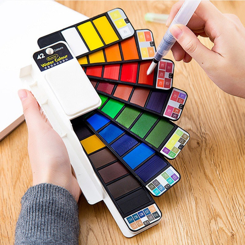 Professional Foldable Watercolor Paint Set with Brush Travel Kit