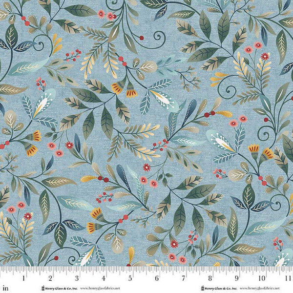 Pale Blue Forest Foliage Cotton 44"/45" Fabric Per Yard