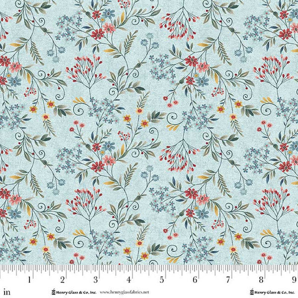 Pale Blue Tender Vines Cotton 44"/45" Fabric Per Yard