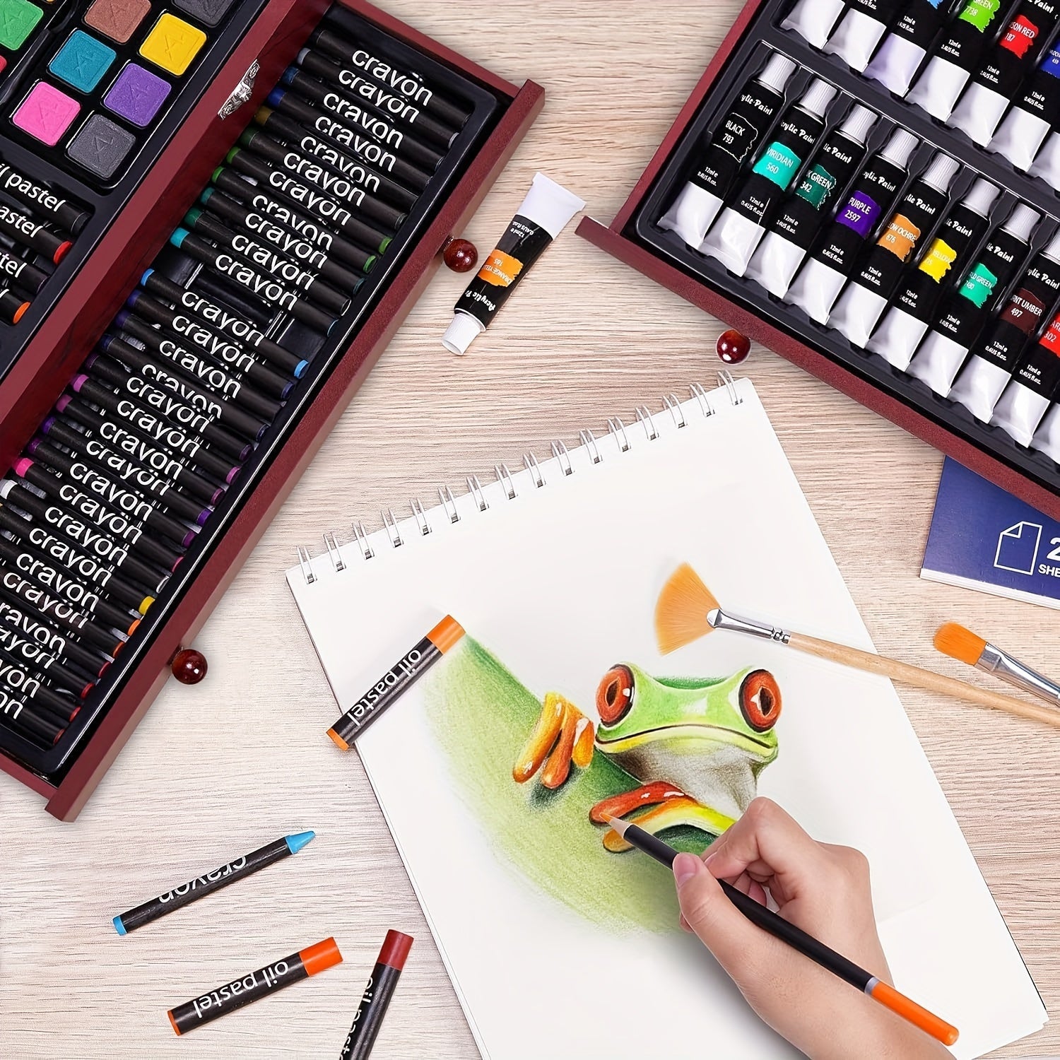 175 Piece Deluxe Art Set Wooden Case Crayons Pencils Paints