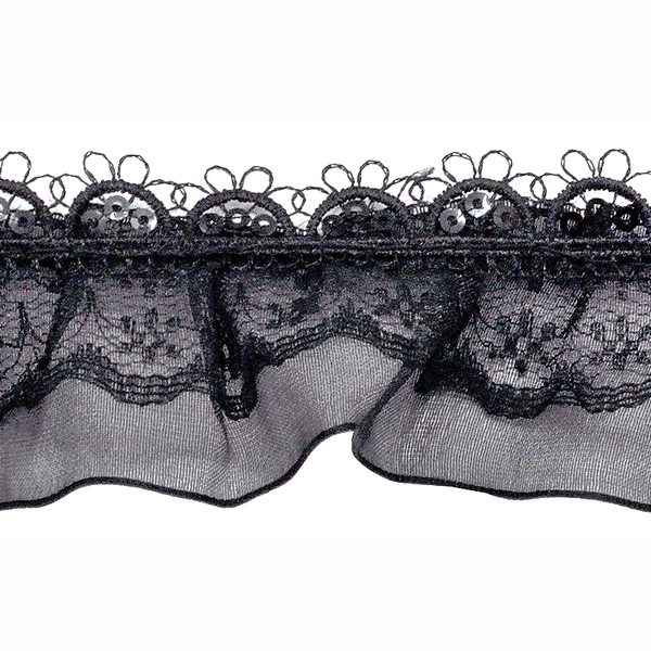 Belagio Enterprises - 1 1/2" Width Doubled Gathered Lace (10 Yard Roll) - BRL-801-02 Black