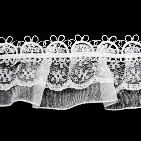Belagio Enterprises -  1 1/2" Width Doubled Gathered Lace (10 Yard Roll) - BRL-801-27 White