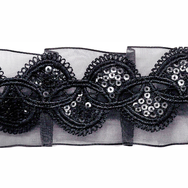 Belagio Enterprises - 1 1/2" Width Gathered Lace with Sequins (10 Yard Roll) - BRL-800-02 Black