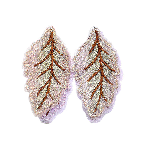 Belagio Enterprises - 1 1/4" Embroidered Leaf Appliques - 2pcs Per Card (6 Cards Per Order) - BPP-M3-09 Salmon & Taupe