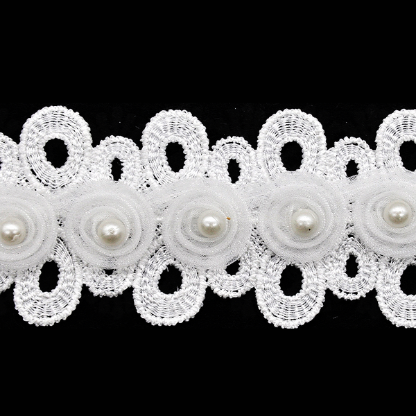 Belagio Enterprises - 1 3/4" Width Flower Lace Trim with Pearl (15 Yard Roll) - BTP-1804-27 White