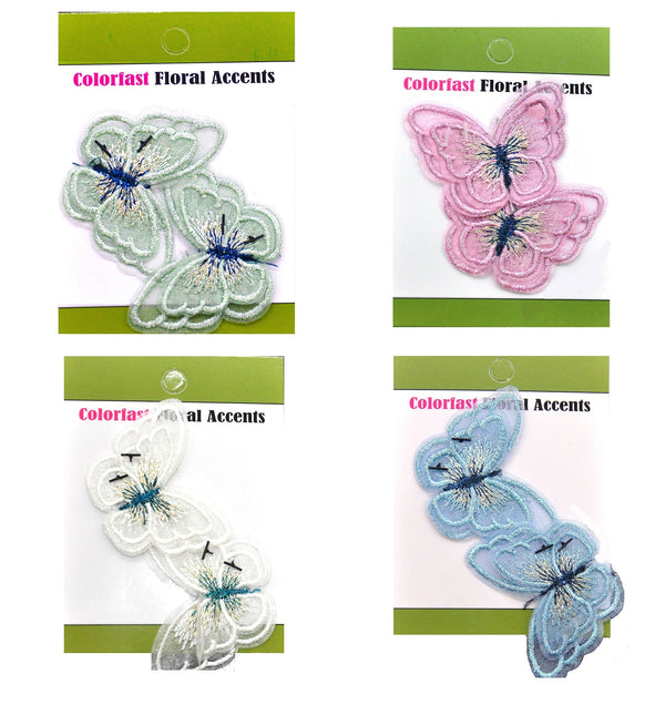 Belagio Enterprises - 2" Embroidered Butterfly Appliques - 12pcs Per Card (6 Cards Per Order) - BPP-N1-03 Blue