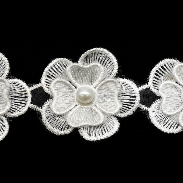 Belagio Enterprises - 2" Width Flower Lace Trim with Pearl (10 Yard Roll) - BTP-1803-27 White