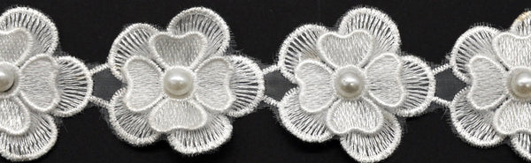 Belagio Enterprises - 2" Width Flower Lace Trim with Pearl (10 Yard Roll) - BTP-1803-27 White