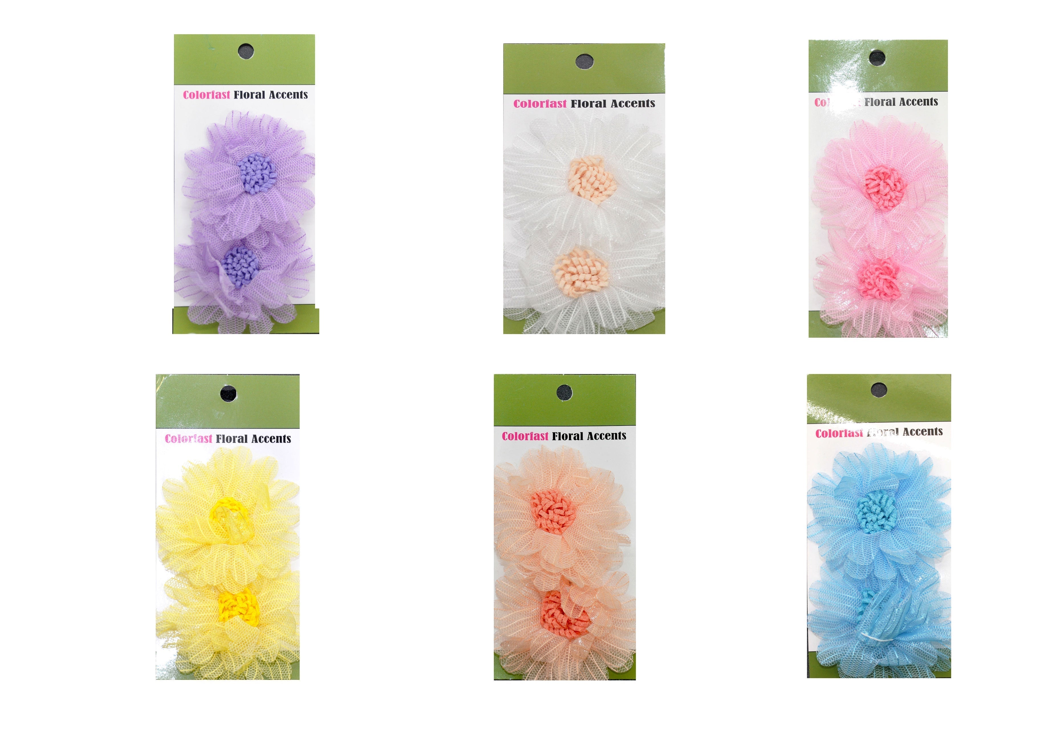 Belagio Enterprises - 2pcs Fine Netting Flower Appliqués - 3" round (6 Cards Per Order) - BPP-A4-27 White