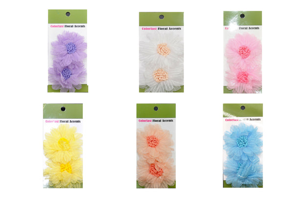 Belagio Enterprises - 2pcs Fine Netting Flower Appliqués - 3" round (6 Cards Per Order) - BPP-A4-27 White