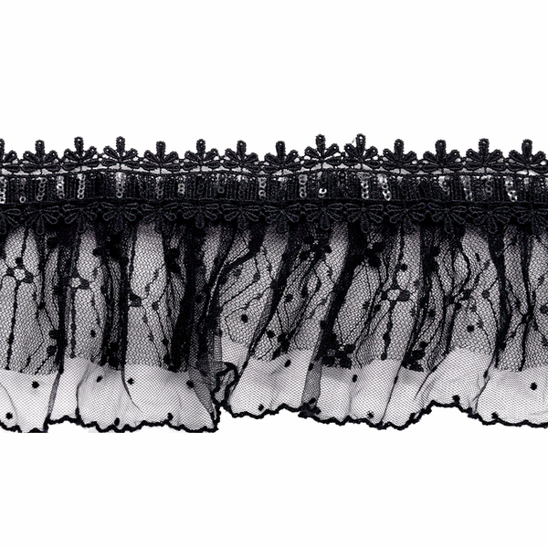 Belagio Enterprises - 3 1/2" Width Doubled Gathered Lace (10 Yard Roll) - BRL-802-02 Black
