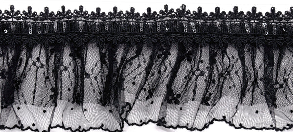 Belagio Enterprises - 3 1/2" Width Doubled Gathered Lace (10 Yard Roll) - BRL-802-02 Black