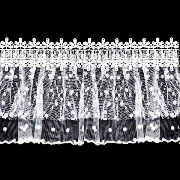 Belagio Enterprises - 3 1/2" Width Doubled Gathered Lace (10 Yard Roll) - BRL-802-27 White