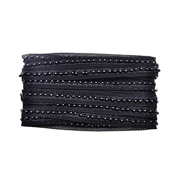Belagio Enterprises - 3/4" Width Double Gathered Lace with Scattered Pearls (9 1/2 Yard Roll) - BTP-1802-02 Black