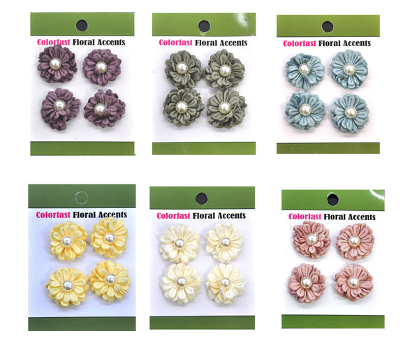 Belagio Enterprises - 4pcs Colored Flowers With Pearls - 1" Multi-Layered (6 Cards Per Order) - BPP-A2-34