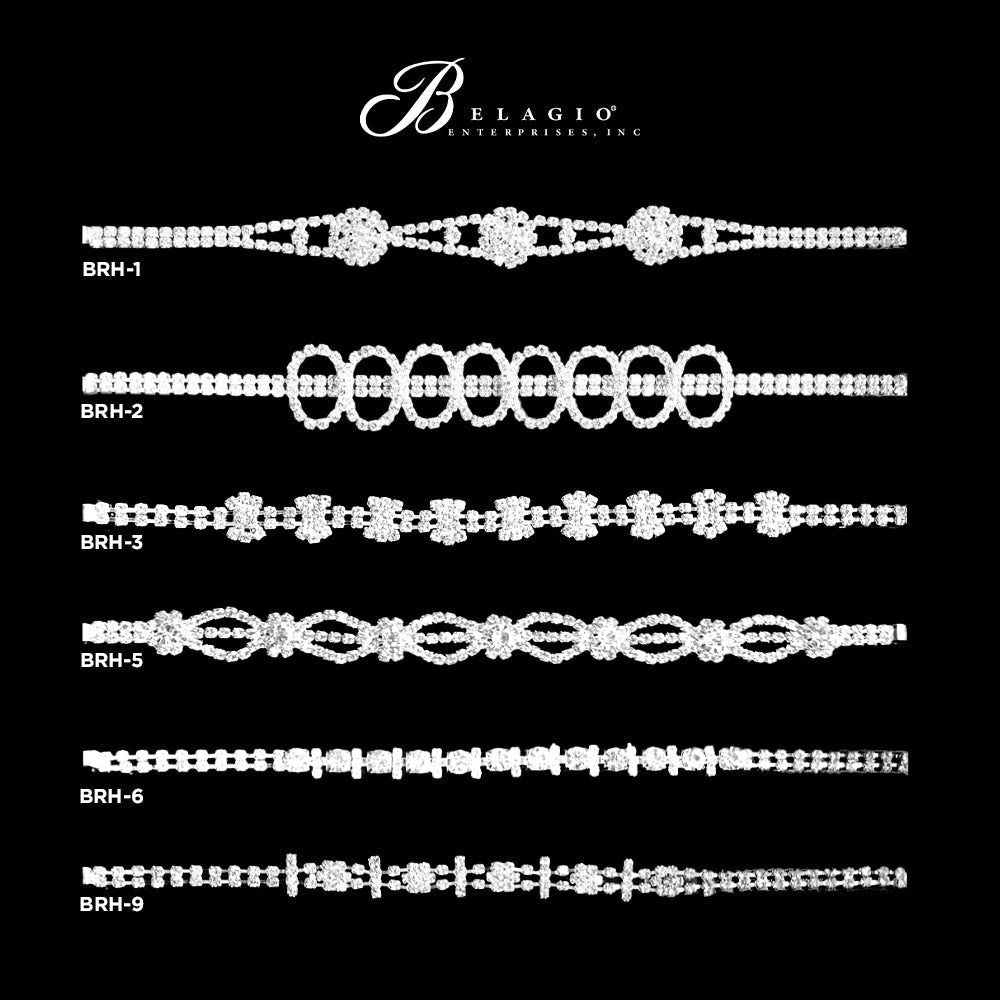 Belagio Enterprises - 6pcs Silver Rhinestone Elastic Headband - BRH-6