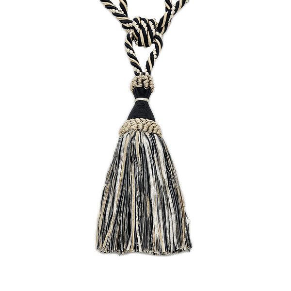 Belagio Enterprises - 9 1/2" Single Tassel Curtain Tieback - BT-6600-02/82 Black/Taupe