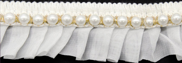 Belagio Enterprises - Gathered Lace with Large Pearl - 2" (15 YDS)-BPV-304-27