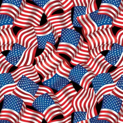 Black Background Flag Celebration Cotton Wideback Fabric Per Yard