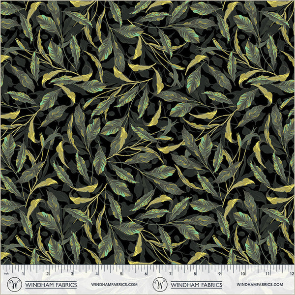 Black Greenery Midnight Blooms Cotton 44"/45" Fabric Per Yard