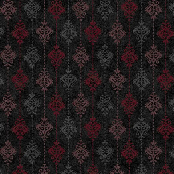 Black Operetta Damask Stripe Cotton 43"/44" Fabric Per Yard