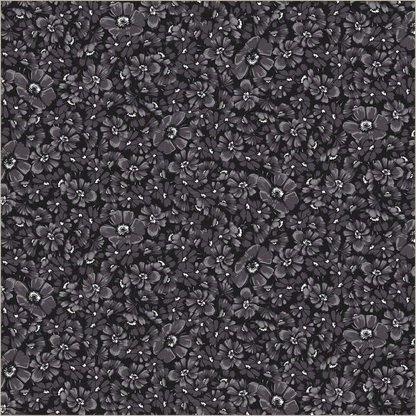 Black Verona Allegra Blooms Cotton 44”/45” Fabric Per Yard