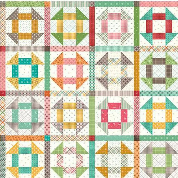 Multi Prim Churn Dash Cream Wideback Fabric per yard