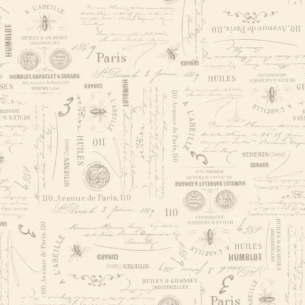 Cream Bee Script Cotton Wideback Fabric per yard