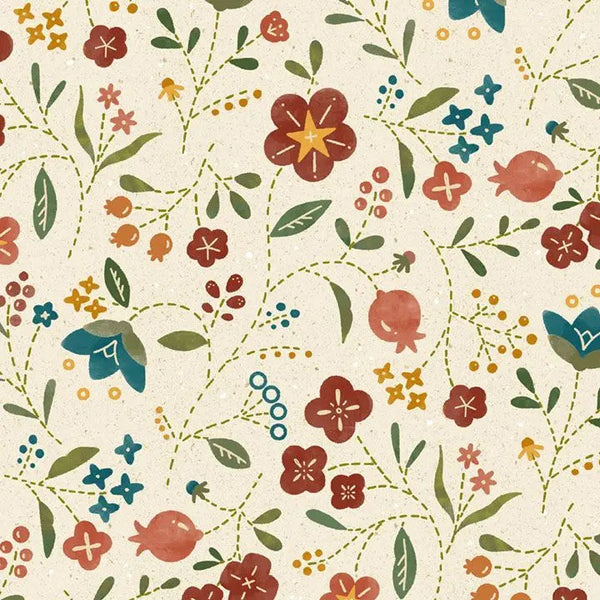 Cream Floral Cotton Wideback Fabric per yard