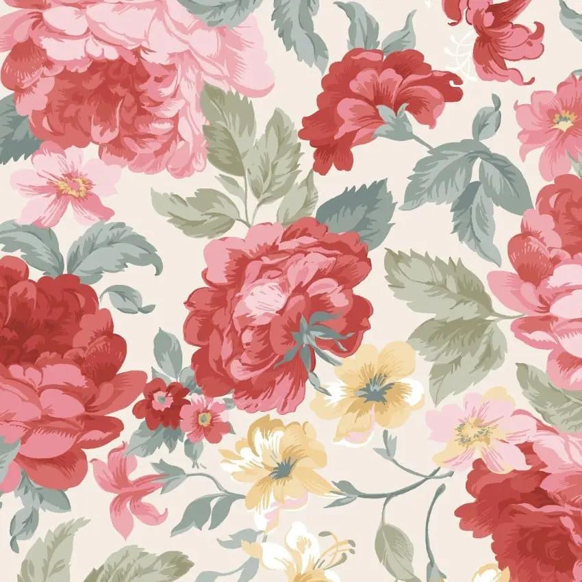 Cream/Multi Focal Floral La Fleur Flannel Cotton 42"/43" Fabric Per Yard