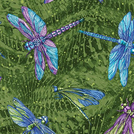 Pine Large Dragonfly Cotton 44"/45" Fabric Per Yard