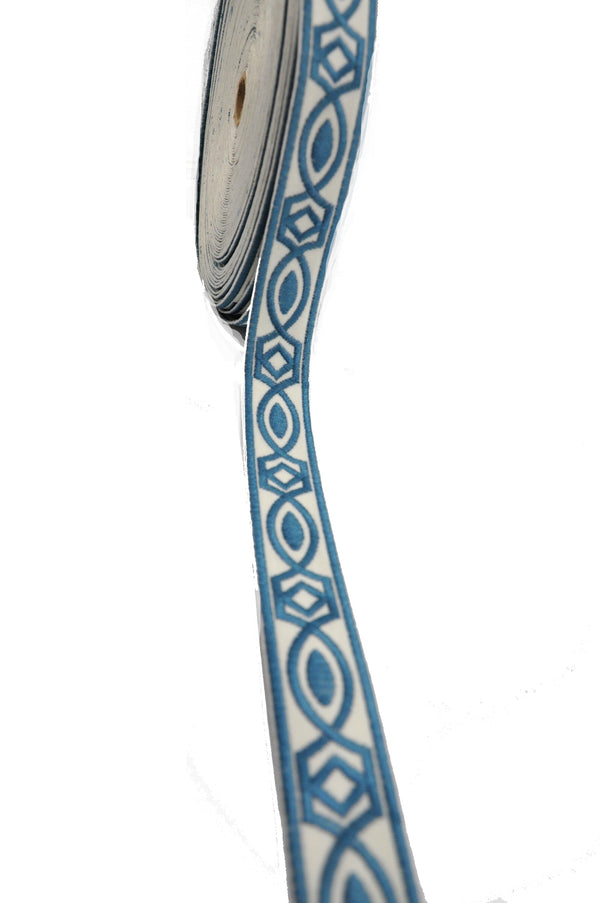Embroidered Decorative Woven Trim Tape - 1 1/4" Width (25 Yard Roll) - BR-7339-05 Light Blue