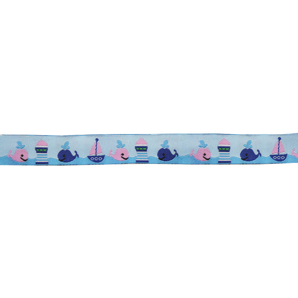 Embroidered Ribbon Tape - 5/8" Width (25 Yard Roll) - BR-7649 Boat and Whale