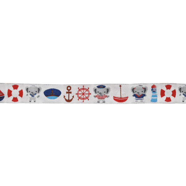 Embroidered Ribbon Tape - 5/8" Width (25 Yard Roll) - BR-7653 Elephant Sailor