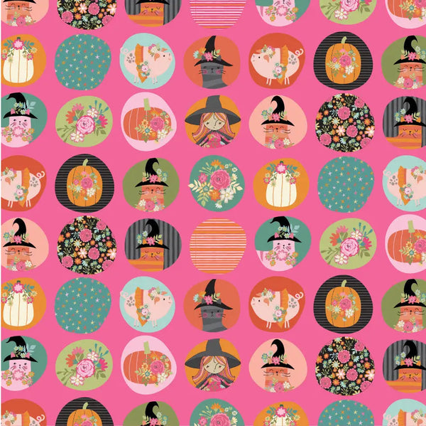 Fun Dots Poppie Cotton Pink 44"/45" Fabric Per Yard