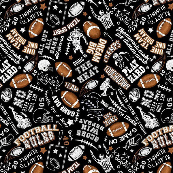 Black Football Rules Fitness Fanatic 44"/45" Fabric Per Yard