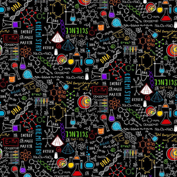 Black Science Cotton 44"/45" Fabric Per Yard