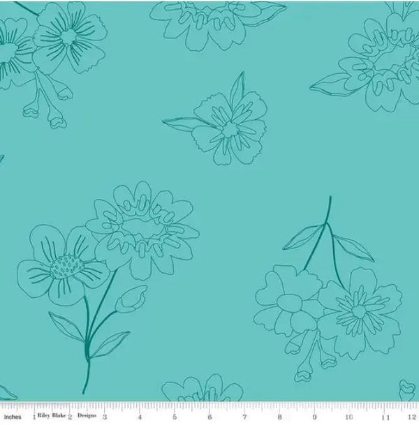 Green Aqua Multi Wideback Spring's in Town Peaccock Fabric Per Yard