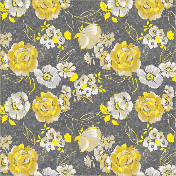 Grey Verona Fiori Cotton 44”/45” Fabric Per Yard