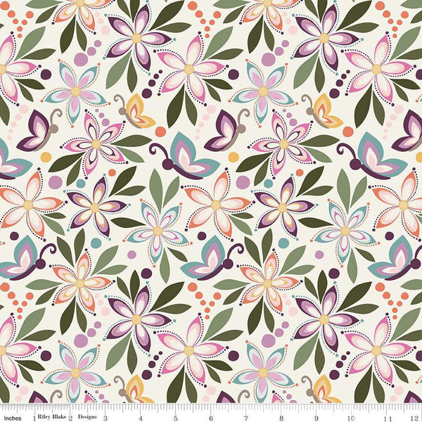 Juju's Petals Main Cream Cotton 43"/44" Fabric Per Yard