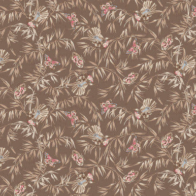 Birds and Butterflies Brown Meadow Blush 43"/44" Cotton Fabric Per Yard