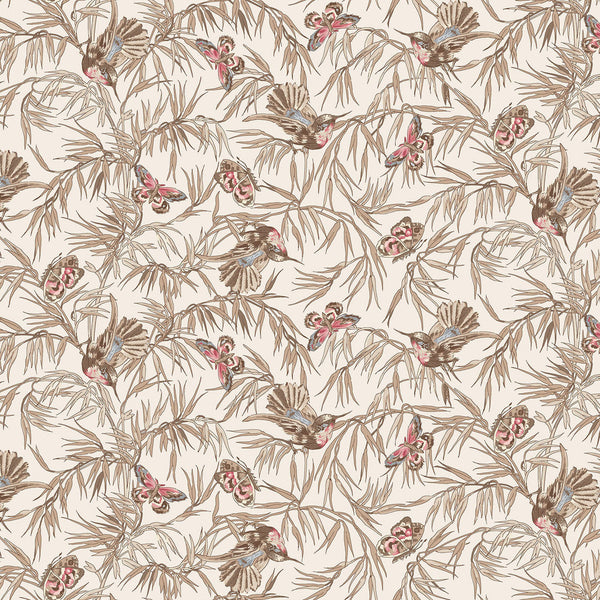 Birds and Butterflies White Meadow Blush 43"/44" Cotton Fabric Per Yard