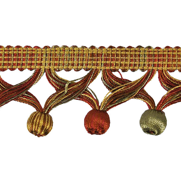MIlante Collection - 1 3/4" Length BALL FRINGE (25 Yard Roll) - BF-1481-88/06 Rust and Green