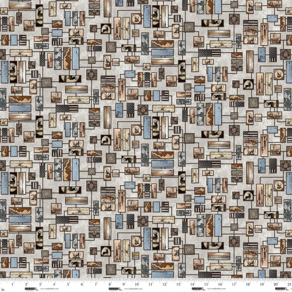 Mist Wood Burn Art Wall Out of the Woodwork Cotton 44"/45" Fabric Per Yard