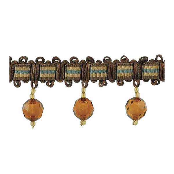 Mystique Collection - 2" length BEADED FRINGE (25 Yard Roll) - BF-4028-06/23 Brown and Teal
