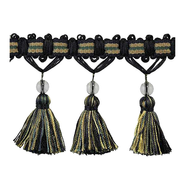 Mystique Collection - 3" width TASSEL FRINGE (25 Yard Roll) - BF-4029-05/10 Navy Blue and Gold