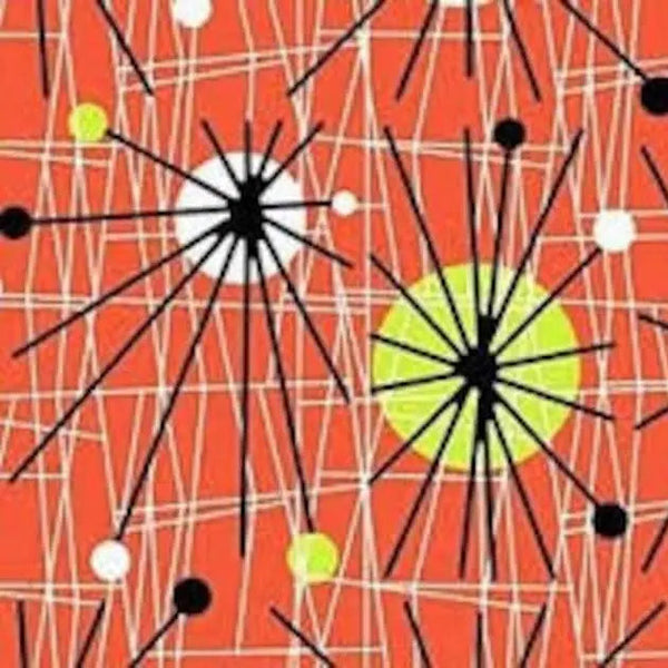 Orange Atomic Background Cotton Wideback Fabric per yard