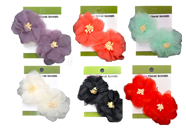 Organza Flower Appliqués - 12pcs 2 1/2" round (6 Cards Per Order) - BPP-A1-03 Blue